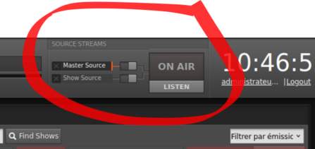 Affichage lorsqu'il y a bien un flux entrant dans Libretime sur la source  Master